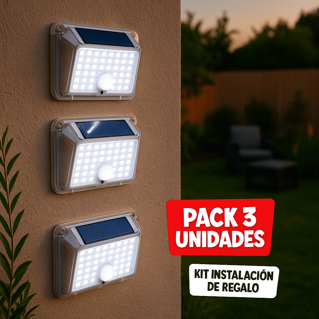 Luces Solares de pared con Sensor de Movimiento - KIT 3 UNIDADES